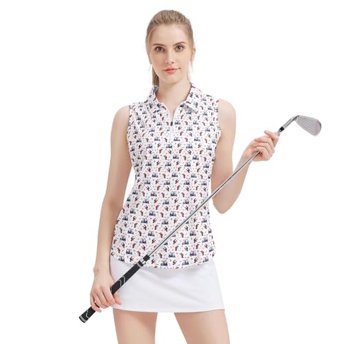 Women's Sleeveless Golf Shirt with Zip Up 4th of July Sports Athletic Quick Dry Tank Tops Polo Shirts for Women Patriotic Golf Apparel Clothes