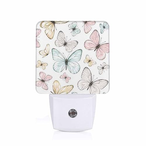 Image of LED Night Light,Retro Tropical Summer Butterflies LED Night Light Plug into Wall with Dusk to Dawn Light Sensor White Energy Efficient Nightlight for Bedroom Hallway Living Room Kitchen