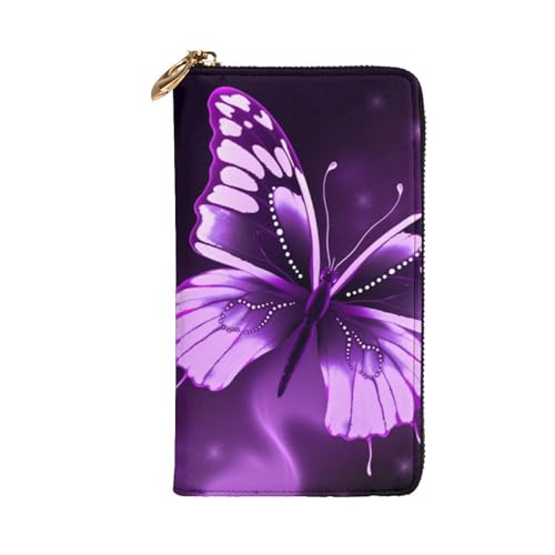 Cute Purple Butterfly Wallet for Men Women Long Purse Leather Clutch Large Business Handbag Travel Phone Holder Credit Card Holder Money Case with Zipper Leather Wallets Gift2