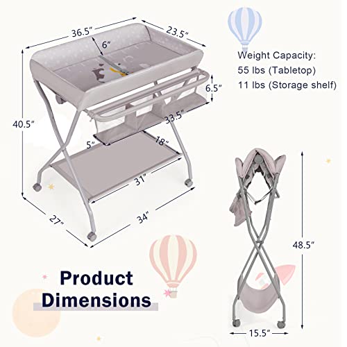 Costzon Portable Changing Table, Mobile Baby Changing Table With Wheels, Safety Belt, Large Storage Basket, Rack & Shelf, Folding Diaper Changing Station Nursery Organizer For Infant Newborn (Gray) #TOP5