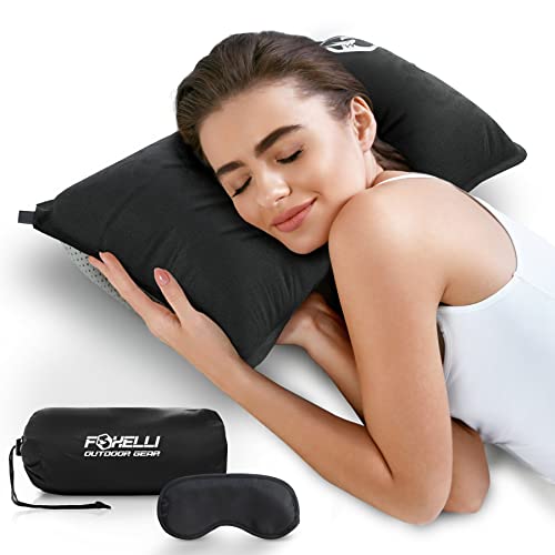Foxelli Camping Pillow For Sleeping – Compressible Foam Camp Pillow For Backpacking, Inflatable Compact Travel Pillow, Portable Hammock Pillow #TOP13
