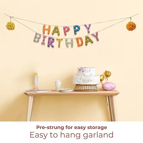 Image of Folkulture Happy Birthday Garland | 72 Inches Outdoor Wool Felt Ball Garlands | Party Garland for Wall Decor | Easy to Hang Happy Birthday Banner for Boho Decor | Garlands for Party Decor