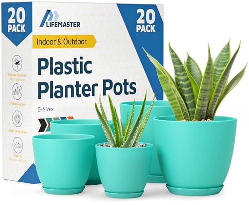 Planter Pots with Drainage Holes - Lightweight, Durable, and Space-Saving Pots for Indoor and Outdoor - Versatile Functionality, Simple Modern Design, Set of 20 Plastic Planter Pots - Aqua