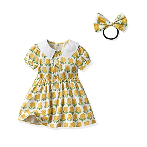 Vestido maxi para crianças bebês meninas estampado floral manga curta vestido de princesa chapéu ban