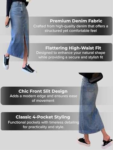 Image of Leriya Fashion Denim Skirt for Woman | Midi Skirt for Women with Front Slit Straight Fit Western Streetwear | Jeans Skirts Fors Women, College Outfit Womens Everyday Styling