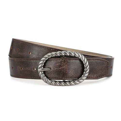 Brown Belt for Women Vintage Silver Buckle Leather Belt Waist Belt for Women Perfect for Jeans Dresses