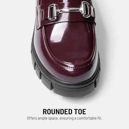 DREAM PAIRS Loafers for Women Platform Chunky Loafers Slip On Casual Shoes,Size 11,Burgundy-Pat,SDLS2321W