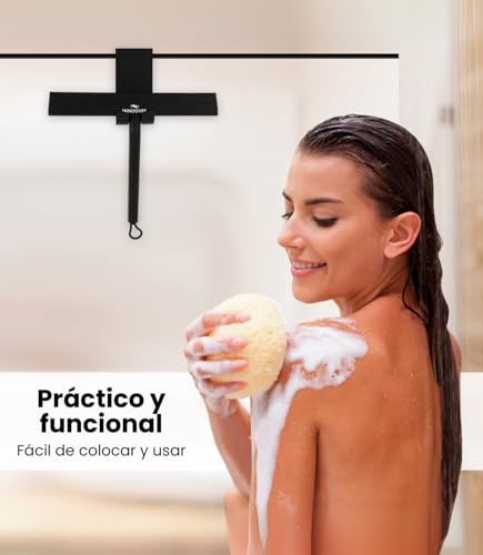 Miniatura 5 de Innoovee Rasqueta Limpiacristales De Silicona Para Baño, Limpia Cristales Para Ducha Con Gancho Para Colgar, Limpia Mamparas Ducha Cristal, Rasqueta Limpiacristales Ducha En Negro 21 Cm Negro