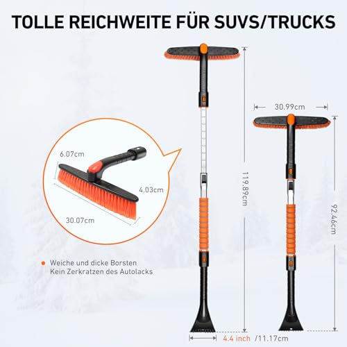 Schneebesen und Eiskratzer für Auto mit 120 cm ausziehbarem Griff