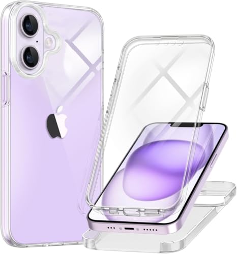 BAFUGU Cover Compatibile con iPhone 16 360 Gradi Protezione Progettata Protezione per lo schermo integrata Ultra Sottile in Silicone TPU Anteriore e PC Premium Resistente Cover-Trasparente