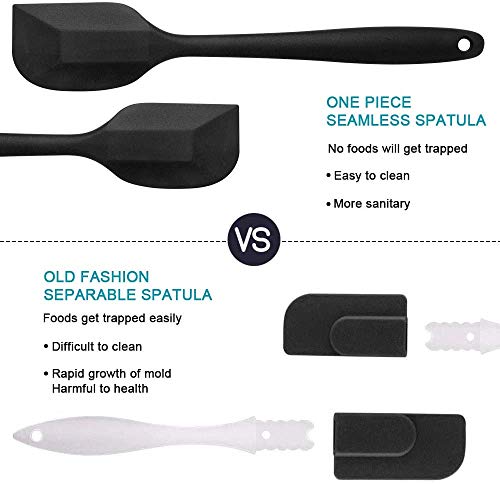 Image of Bagonias Silicone Spatula Set of 6, High Heat Resistant Kitchen Spatulas, One-Pieces Seamless Design, Perfect for Cooking Mixing & Baking and Non-Stick Cookware, BPA Free and Dishwasher Safe,Black