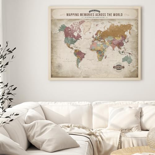 Image of DECORARTS - Vintage Soft Pastel World Map Canvas Wall Art, World Maps for Wall Decor, Hand-Stretched Giclee Print, Living Room Dining Office Home Decor, Ready to Hang, Handcrafted in USA, 30x24''