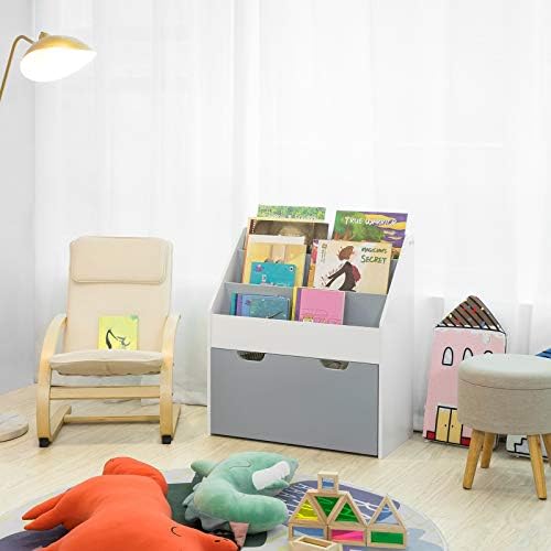 SoBuy® KMB17-HG, Children Kids Bookcase Book Shelf Storage Display Rack Organizer Holder, Storage Drawer on Wheels