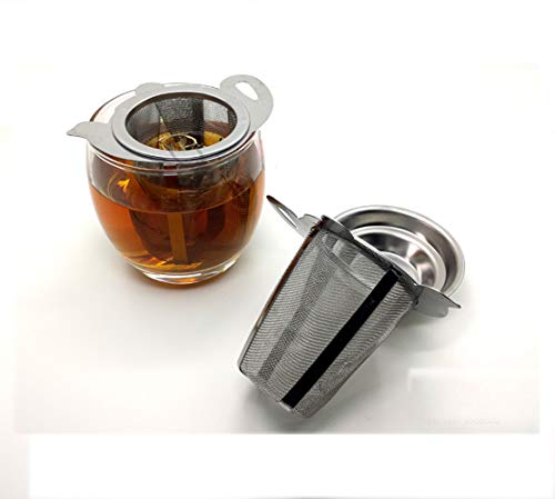 Infusor de té 304 acero inoxidable tetera malla colador doble asas filtro de café con tapa para colgar en teteras, tazas, tazas para dar un toque suelto de té y café