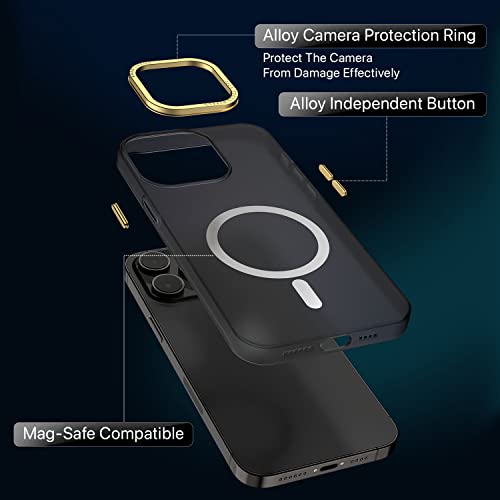 Image of eller sante SAN MagPro Frosted for iPhone 14 Pro Case Cover, 6 Feet Drop Protection, Shockproof, Scratch Resistant, Slim, Thin, Compatible with iPhone 14 Pro MagSafe Back Cover - Black & Gold
