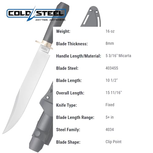 Image of Cold Steel Laredo Bowie 10.5 inch 4034SS Razor-Sharp Clip Point Blade 5.1875 inch Micarta Handle Tactical Fixed Blade Knife w /Secure-Ex Sheath