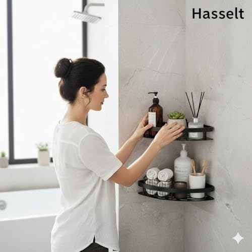 Image of Pack of 2, Self Adhesive Bathroom Corner Shelf for Wall Shelf Organizer Wall Mounted Aluminum Bathroom Shelves Rack Holder Stand for Bathroom Accessories Organiser Without Drill