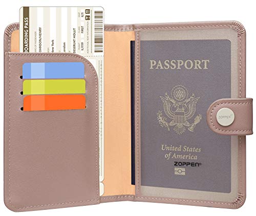 ZOPPEN Passport Holder Women, Passport Cover Travel Wallet Rfid Blocking Passport Wallet Cover Case Travel Essentials Document Organizer, Dusty Pink2