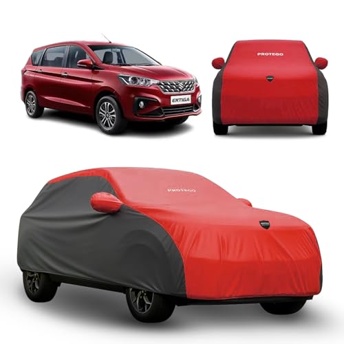 Image of PROTEGO Prime Series India's 1st Anti-Tear Car Cover for Maruti Suzuki Ertiga | Heavy-Duty, Custom Fit, All Weather | 100% Waterproof, Windproof & Hail Resistant | 2-Year Warranty | Red + Black