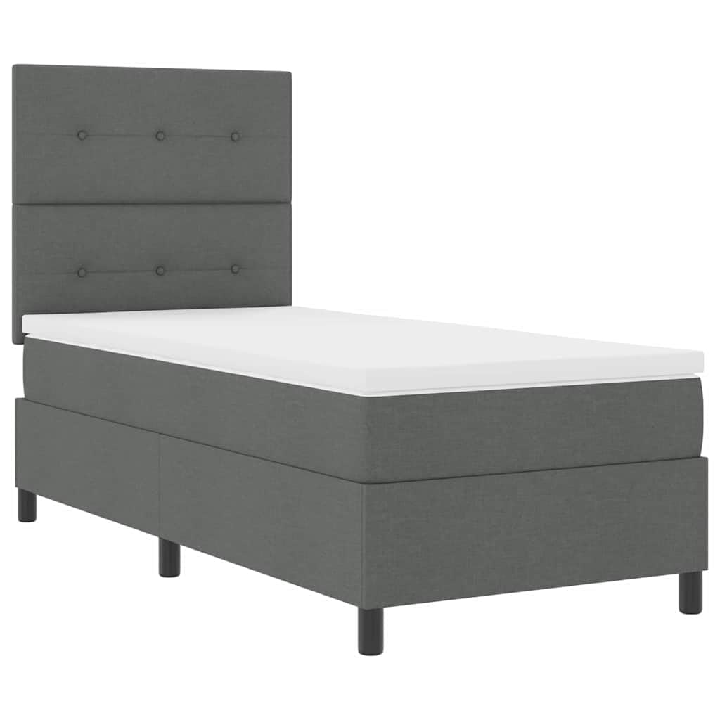 Lit à sommier tapissier avec matelas, gris foncé, 100 x 200 cm, housse en tissu, bois de pin massif, tête de lit réglable, lit simple pour chambre à coucher