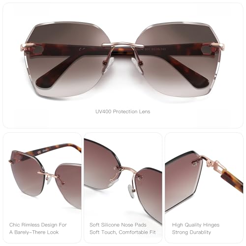 ZENOTTIC Oversized Rimless Sunglasses for Women Geometric Diamond Cutting Gradient Lens UV Protection Fashion Shades Trendy4