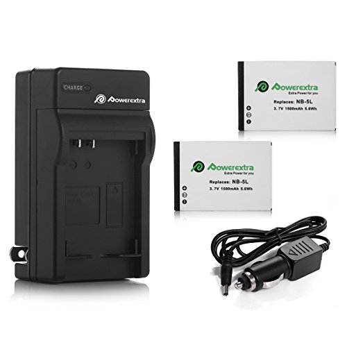 Powerextra 2 Pack NB-5L Battery and Charger Compatible with Canon PowerShot S100 S110 SD790IS SD850IS SD870IS SD880IS SD890IS SD970IS SD990IS SX200IS SX210IS SX220IS