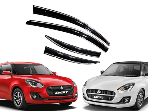 Image of CAR SAAZ Unbreakable Chrome Line Door Visor for Swift Type 4(2018-2020)(Set of 4Pcs) | Rain Guard | Wind Deflector