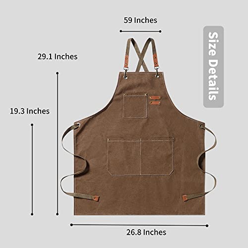 Genmai Soeasy Work Aprons For Men,Waterproof Kitchen Grill Apron With Pockets,Chef Cooking Aprons With Adjustable Straps And Pockets,Canvas Tool Garden Apron Mens Bbq Apron,Brown #TOP1
