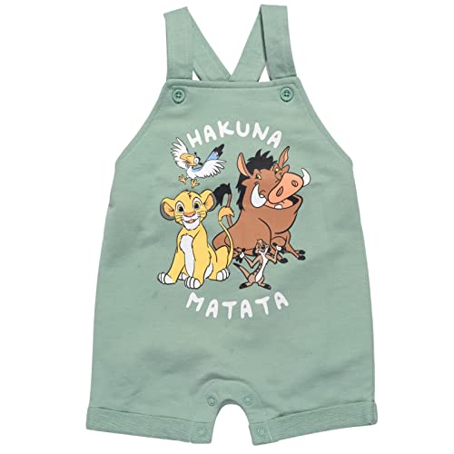 Disney Lion King Pumbaa Timon Simba Newborn Baby Boys French Terry Short Overalls T-Shirt And Hat 3 Piece Outfit Set Green/White 6-9 Months #TOP4