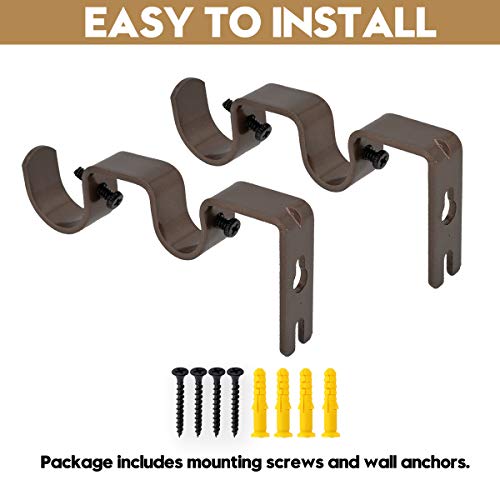 Addgrace 2 Pcs Double Curtain Rod Bracket Heavy Duty Vintage Curtain Rod Holder For 1" And 5/8" Rod (Brown) #TOP3