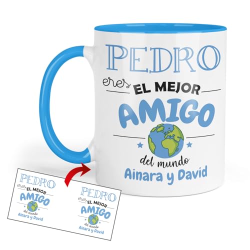 Kembilove Taza Amigo Personalizada | Regalo original mejor amigo con nombre y dedicatoria | Detalle emotivo cumpleaños amistad | Tazas personalizadas amigos café hombre