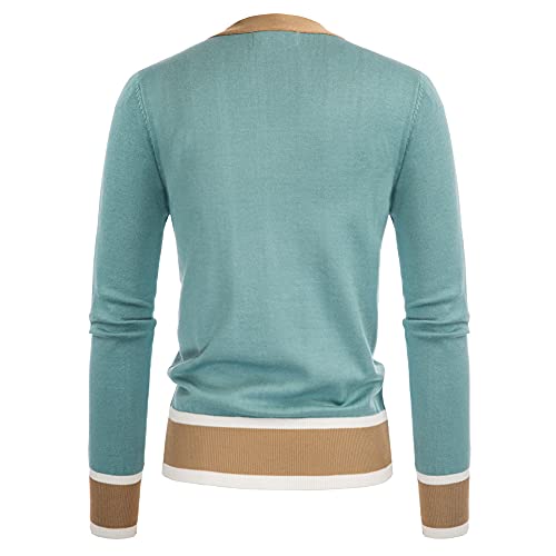 Womens Casual Cardigans Color Block Cover Ups Loose Long Sleeve Tops(L,Contrsat-Blue) #TOP3