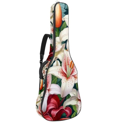 Housse guitare acoustique 109 cm motif lys blanc en tissu Oxford imperméable