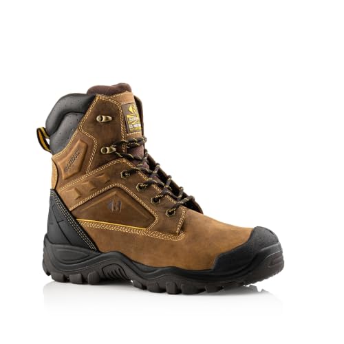Image of Buckbootz Buckler BSH011 Hi-Leg Waterproof Full Safety Lace Boot (Brown, 11, UK Footwear Size System, Adult, Men, Numeric, Wide, 11, 6)