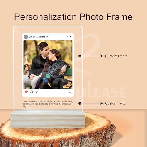 Image of Giftplease Customized Photo And Text Frame With Wooden Stand | Personalised Printed Photo Frame | Gift | Birthday | Anniversary (Transparent, 5MM, 6 * 8 Inches), Tabletop