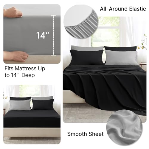 Anluoer King Comforter Set,Black and Grey Bed in a Bag 7 Piece,Lightweight Bedding Set with Soft Down Alternative Fill,Bed Set Includes Comforter, Fitted Sheet, Flat Sheet,Pillowcases and Shams