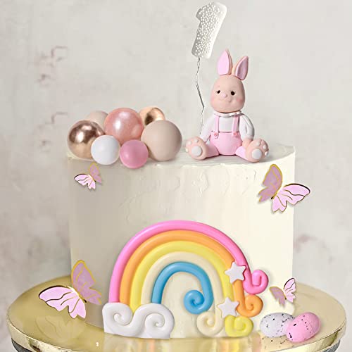 25Pcs Bunny Cake Topper With Colored Eggs Butterfly Balls Cake Decorations Happy Bunny Birthday Cake Topper For Spring Birthday Baby Shower Party Decorations Party Bunny Themed Party Supplies #TOP3