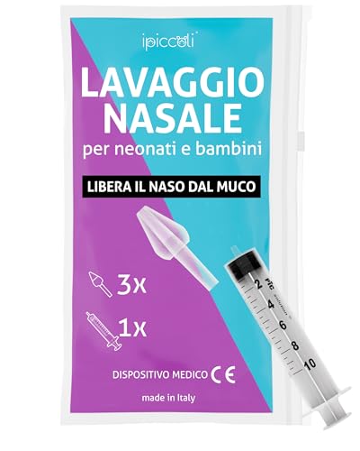 IPICCOLI Set Lavaggio Nasale Bambini e Neonati. Kit Pulizia Nasale con Olive Nasali per Lavaggi Neonato e Siringa per Lavaggi Nasali Bambini. Metodo Naturale. Anallergico. Certificato. Ecosostenibile