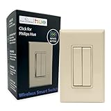 RunLessWire Click for Philips Hue – Battery-Free Wireless Smart Light Switch, 30ft Range – Works Natively with Philips Hue Bridge – Wall Mount Kinetic Switch - Decora Style, Light Almond