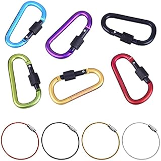 6-Pack Screw Lock Carabiner with 4-Piece Key Ring Buckle, Aluminum D-ring Carabiner, Key Chain Buckle, Knob Lock Carabiner, Outdoor Accessories for Outdoor, Camping, Travel, Hammock