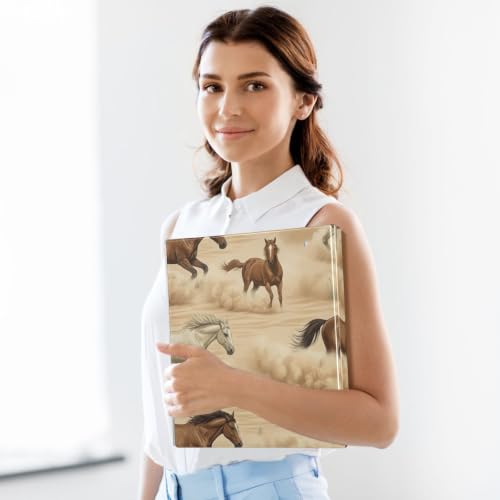 Classeur 3 anneaux imprimé chevaux marron beige format standard pour l'école et le bureau