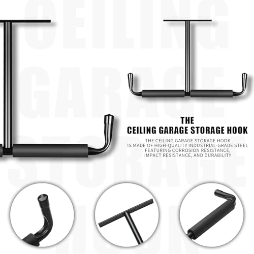 Kanganimbus 4 Pack Overhead Ceiling Hook Rack, Heavy Duty Ceiling Mount Hangers, Double T-Bar Metal Ladder Ceiling Racks, Hanging for Bike, Pipe Lumber, Fishing Rod, Sports Equipment by Kanganimbus - Image 2
