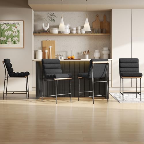 QUINJAY Modern Black Linen Counter Stools Set of 4, 25