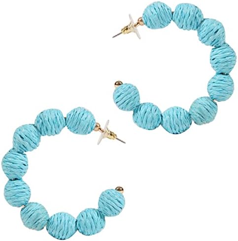 Boho Beach Earrings For Women Handmade Lightweight Round Ball DecorBig Hoop 925 Silver Earrings Dangle Drop Earrings for Women Girls… (Lake Blue)