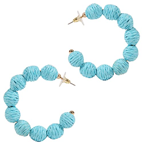 Boho Beach Earrings For Women Handmade Lightweight Round Ball Decorbig Hoop 925 Silver Earrings Dangle Drop Earrings For Women Girls… (Lake Blue) #TOP3