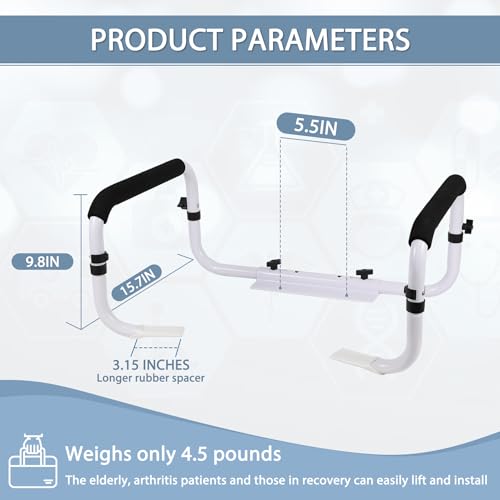 Toilet Safety Rail, Safety Frame for Toilet Seat, Toilet Grab Bar with Adjustable Width for Seniors Supports 350lbs (Black and White) by henkoi - Image 3