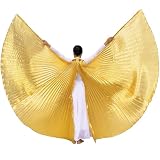 Wuchieal Women's Angel Slit back Coak Belly Dance Costume Open on the Back Angle Isis Wings with 2 Sticks (One Size, 10# Golden)