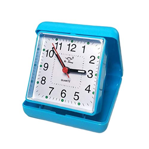 HomeDecTime Horloge de Voyage Bureau Réveil Pliable en Plastique Mouvement Muet - Bleu