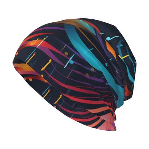 Photo de HJFCZH Cool Music Sound Wave Picture Bonnet tricoté pour adulte - Doux, confortable et respirant - Noir