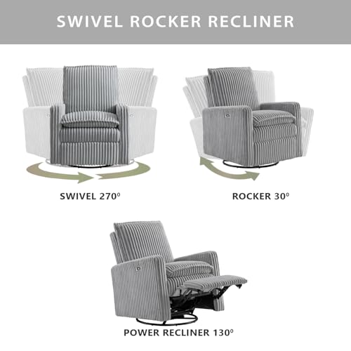 Image of Oxford Baby Uptown Power Recliner /Glider, Corduroy, Ash Gray